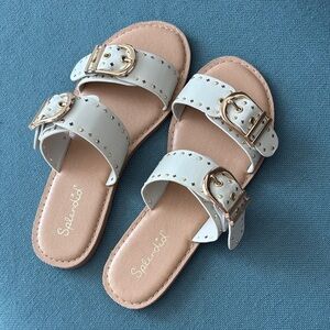Splendid White Double-Buckle Stud Slide Sandal Size 6